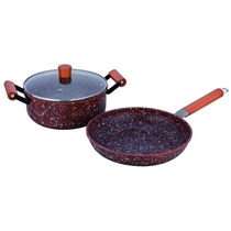 3 Pcs Forged Die-cast Granite Coating Cookware Set Real Wood Handle