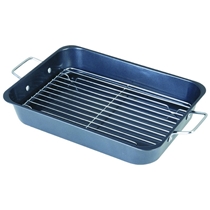 Non-stick Economic Roaster Baking Pan with Flat Rack and Fixed Wire Handle