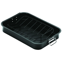 Non-stick Roaster Baking Pan with High V Shape Rack and Foldable Wire Handle