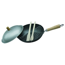 5 Pcs Non-stick Chinese Wok Set with Wooden Handle and Metal Cover