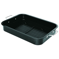 Non-stick Roaster Baking Pan with Flat Rack and Fixed Wire Handle