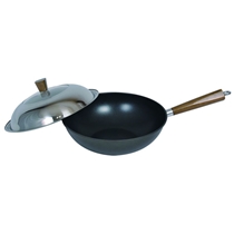 Non-stick Chinese Wok with Rolled Edge and Luxury Wooden Handle and SS cover
