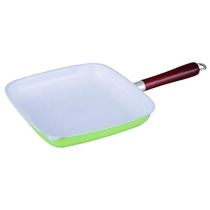 Square Fry Pan with Ceramic Coating and Wooden Handle