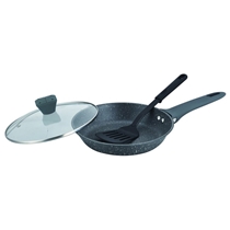 Nano Non-stick Coating Forged Die-cast Fry Pan with Glass Cover and Nylon Turner